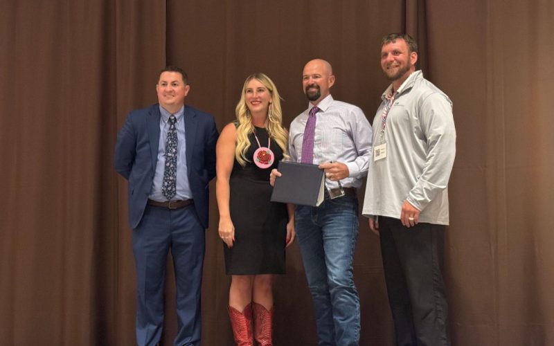 From left to right: CMS Principal Jacob Gogan,
State Superintendent of Public Instruction Megan
Degenfelder, CMS Social Studies Teacher Travis
Duncan, WDE Chief Innovation Officer Nathan
Tedjeske
